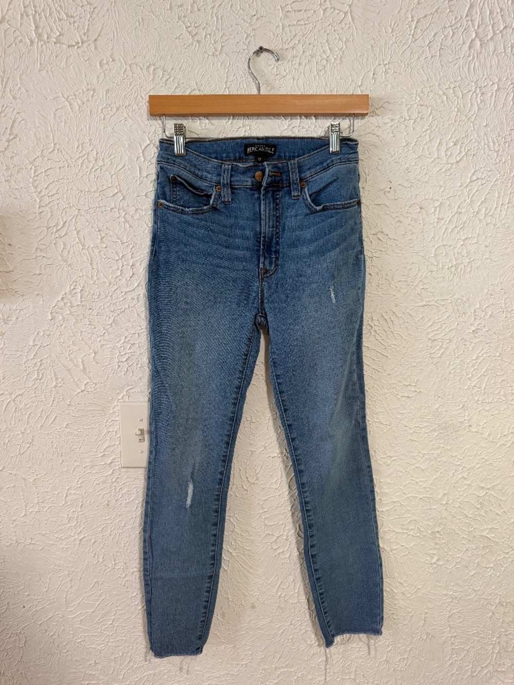 J.Crew Mercantile Skinny Jeans Size 27 Light Wash Distressed Raw Hem